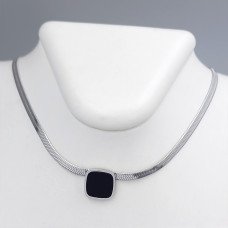 Ланцюжок із кулоном Stainless Steel, із чорною емаллю. Сталь. Родій. Довжина ланцюжка: 40-45 см