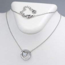 Ланцюжок із кулоном Stainless Steel. Сталь. Родій. Камені: білий циркон. Довжина ланцюжка: 45,5-50 см