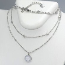 Подвійний ланцюжок з кулоном Stainless Steel перламутровою емаллю. Сталь. Родій. Довжина ланцюжка: 41-46 см