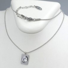 Ланцюжок із кулоном Stainless Steel. Сталь. Родій. Камені: білий циркон. Довжина: 47-52 см