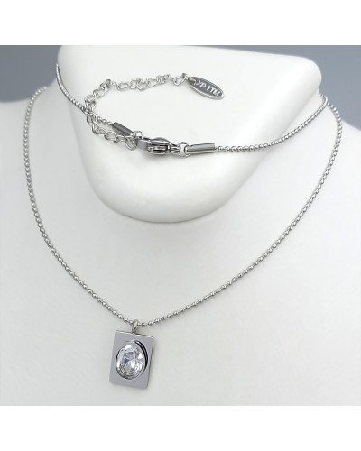Ланцюжок із кулоном Stainless Steel. Сталь. Родій. Камені: білий циркон. Довжина: 47-52 см