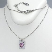 Ланцюжок із кулоном Stainless Steel. Сталь. Родій. Камені: рожевий циркон. Довжина: 47-52 см