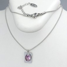 Ланцюжок із кулоном Stainless Steel. Сталь. Родій. Камені: рожевий циркон. Довжина: 47-52 см