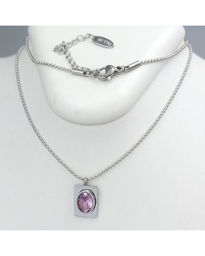 Ланцюжок із кулоном Stainless Steel. Сталь. Родій. Камені: рожевий циркон. Довжина: 47-52 см