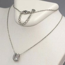 Ланцюжок із кулоном Stainless Steel. Сталь. Родій. Камені: білий циркон. Довжина: 47-52 см