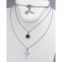 Подвійний ланцюжок із кулонами Stainless Steel. Сталь. Родій. Камені: білий циркон. Довжина: 39-44 см
