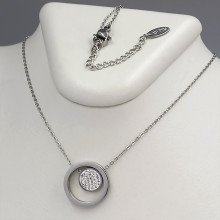 Ланцюжок із кулоном Stainless Steel. Сталь. Камені: білий циркон із білою емаллю. Довжина: 46-51 см