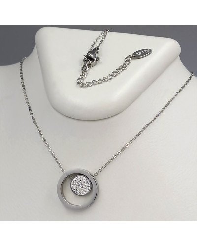 Ланцюжок із кулоном Stainless Steel. Сталь. Камені: білий циркон із білою емаллю. Довжина: 46-51 см