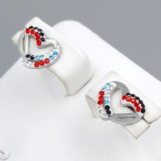 Сережки-гвоздики Stainless Steel. Сталь. Родій. Камені: циркон різних кольорів. Довжина: 8 мм. Ширина: 10 мм.