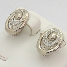 Сережки ХР. Родій. Камені: білий циркон. Довжина: 1,7 см. Ширина: 13 мм.