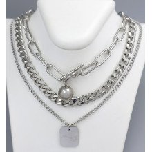 Потрійний ланцюжок Stainless Steel з кулоном. Сталь. Родій. Довжина основного ланцюжка: 38-51 см