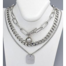 Потрійний ланцюжок Stainless Steel з кулоном. Сталь. Родій. Довжина основного ланцюжка: 38-51 см