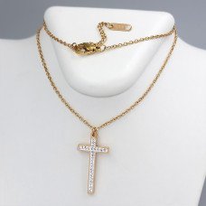 Ланцюжок Stainless Steel. Сталь. Позолота ЧВ. Камені: білий циркон із білою емаллю. Довжина: 40-44см
