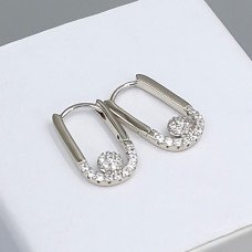 Сережки ХР. Родій. Камені: білий циркон. Довжина: 18 мм. Ширина: 2 мм.