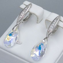 Сережки ХР. Родій. Камені: Swarovski бензинового кольору та білий циркон. Довжина: 35 мм. Ширина: 9 мм.