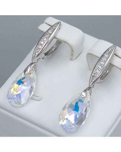 Сережки ХР. Родій. Камені: Swarovski бензинового кольору та білий циркон. Довжина: 35 мм. Ширина: 9 мм.