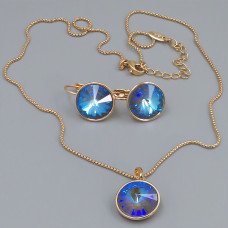 Набір ХР. Сережки та кулон на ланцюжку зі Swarovski. Мед. золото 18К. Ланцюжок: 40-45 см. Сережки: 19 мм