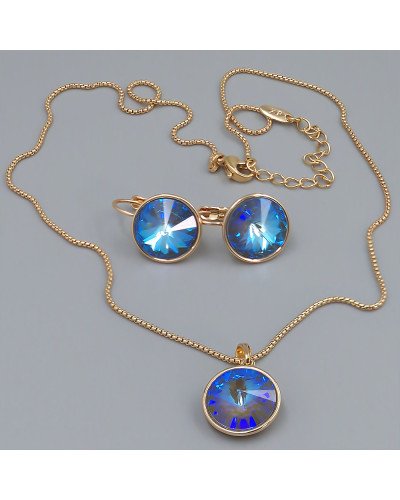 Набір ХР. Сережки та кулон на ланцюжку зі Swarovski. Мед. золото 18К. Ланцюжок: 40-45 см. Сережки: 19 мм
