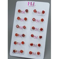 Сережки-гвоздики XР M&L. Позолота 18К. Камені: червоний циркон. Діаметр: 6 мм. 12 пар.