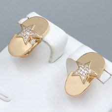 Сережки ХР. Позолота 18К. Камені: білий циркон. Довжина: 17 мм. Ширина: 9 мм.