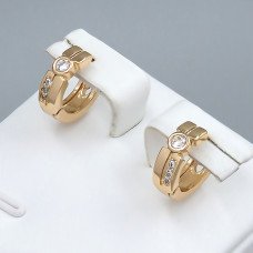 Сережки ХР. Позолота 18К. Камені: білий циркон. Діаметр: 12 мм. Ширина: 4 мм.