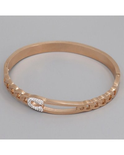 Жорсткий браслет Stainless Steel. Сталь. Позолота ЧВ. Камені: білий циркон. Діаметр: 62 мм. Ширина: 7 мм.