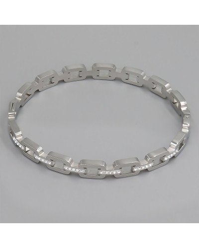 Жорсткий браслет Stainless Steel з емаллю. Родій. Сталь. Камені: білий циркон. Діаметр: 62 мм. Ширина: 8 мм.