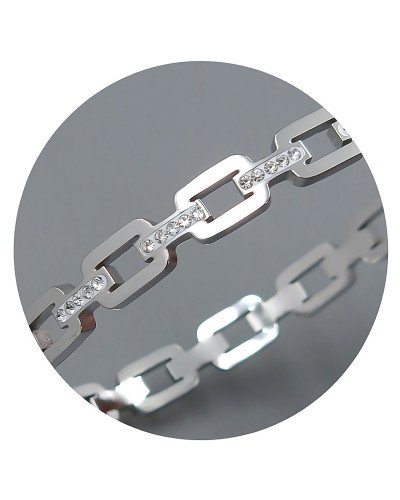 Жорсткий браслет Stainless Steel з емаллю. Родій. Сталь. Камені: білий циркон. Діаметр: 62 мм. Ширина: 8 мм.