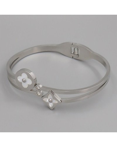 Жорсткий браслет Stainless Steel з емаллю. Родій. Сталь. Камені: білий циркон. Діаметр: 62 мм. Ширина: 23 мм.