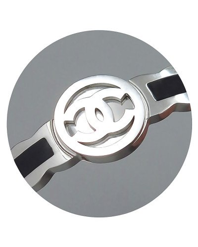 Жорсткий браслет Stainless Steel із чорною емаллю. Родій. Сталь. Діаметр: 62 мм. Ширина: 14 мм.
