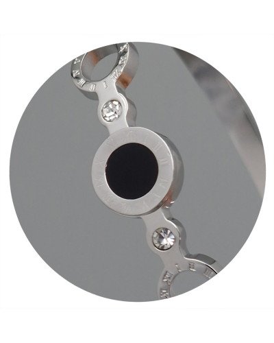 Жорсткий браслет Stainless Steel з емаллю. Родій. Сталь. Камені: білий циркон. Діаметр: 62 мм. Ширина: 10 мм.