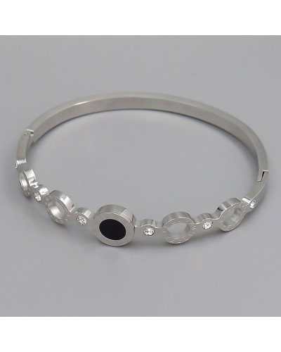 Жорсткий браслет Stainless Steel з емаллю. Родій. Сталь. Камені: білий циркон. Діаметр: 62 мм. Ширина: 10 мм.