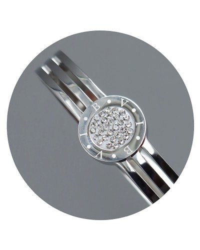 Жорсткий браслет Stainless Steel з емаллю. Родій. Сталь. Камені: білий циркон. Діаметр: 62 мм. Ширина: 14 мм.
