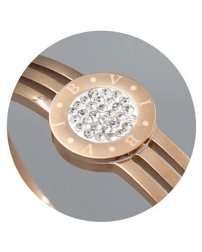 Жорсткий браслет Stainless Steel. Сталь. Позолота ЧВ. Камені: білий циркон. Діаметр: 62 мм. Ширина: 14 мм.