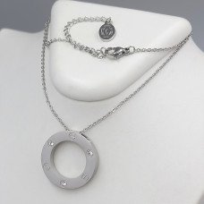 Ланцюжок із кулоном Stainless Steel. Сталь. Родій. Камені: циркон. Довжина: 40-45 см