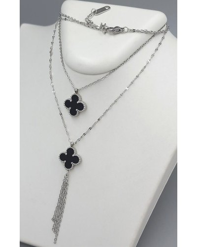 Подвійний двосторонній ланцюжок із кулоном Stainless Steel. Сталь. Родій. Довжина: 38-42 см