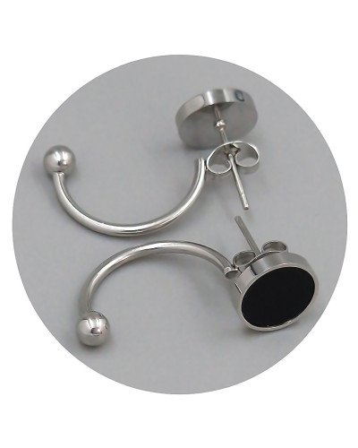 Сережки-гвоздики Stainless Steel із чорною емаллю. Сталь. Родій. Довжина: 26 мм. Ширина: 10 мм.