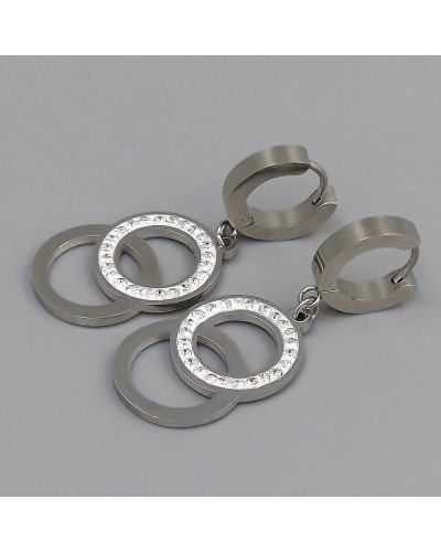Сережки Stainless Steel з емаллю. Сталь. Родій. Камені: білий циркон. Довжина: 41 мм. Ширина: 15 мм.