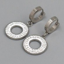Сережки Stainless Steel з емаллю. Сталь. Родій. Камені: білий циркон. Довжина: 37 мм. Ширина: 18 мм.
