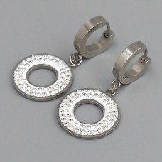 Сережки Stainless Steel з емаллю. Сталь. Родій. Камені: білий циркон. Довжина: 37 мм. Ширина: 18 мм.