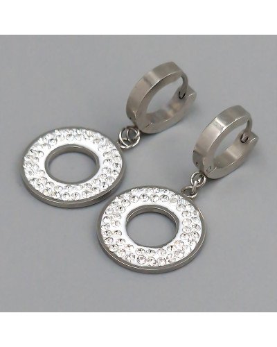 Сережки Stainless Steel з емаллю. Сталь. Родій. Камені: білий циркон. Довжина: 37 мм. Ширина: 18 мм.