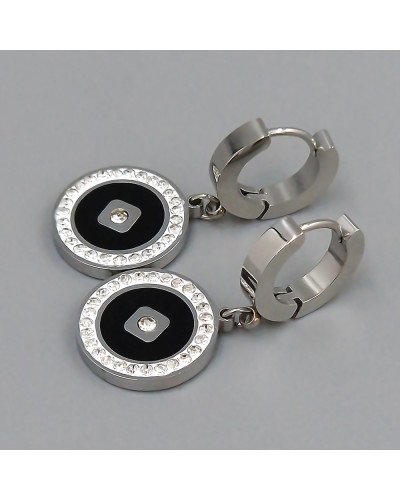 Сережки Stainless Steel з емаллю. Сталь. Родій. Камені: білий циркон. Довжина: 32 мм. Ширина: 15 мм.