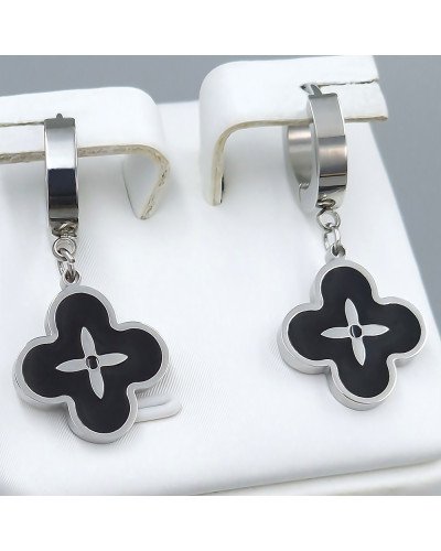 Сережки Stainless Steel з емаллю. Сталь. Родій. Довжина: 32 мм. Ширина: 15 мм.
