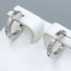 Сережки Stainless Steel. Сталь. Родій. Камені: білий циркон. Діаметр: 13 мм. Ширина: 1.8 мм.
