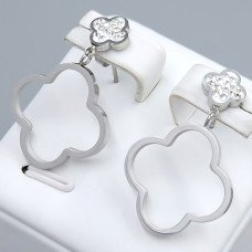 ССережки-гвоздики Stainless Steel з білою емаллю. Сталь. Родій. Камені: білий циркон. Довжина: 34 мм. Ширина: 19 мм.