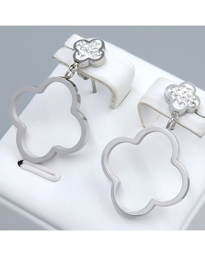 ССережки-гвоздики Stainless Steel з білою емаллю. Сталь. Родій. Камені: білий циркон. Довжина: 34 мм. Ширина: 19 мм.
