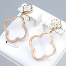 Сережки-гвоздики Stainless Steel з емаллю. Сталь. Позолота ЧВ. Камені: білий циркон. Довжина: 33 мм. Ширина: 19 мм.
