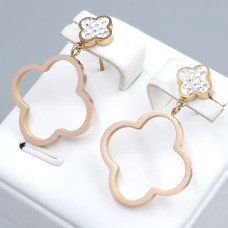 Сережки-гвоздики Stainless Steel з емаллю. Сталь. Позолота ЧВ. Камені: білий циркон. Довжина: 33 мм. Ширина: 19 мм.