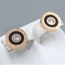 Сережки-гвоздики Stainless Steel з емаллю. Сталь. Позолота КВ. Камені: білий циркон. Діаметр: 12 мм.
