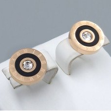 Сережки-гвоздики Stainless Steel з емаллю. Сталь. Позолота КВ. Камені: білий циркон. Діаметр: 12 мм.
